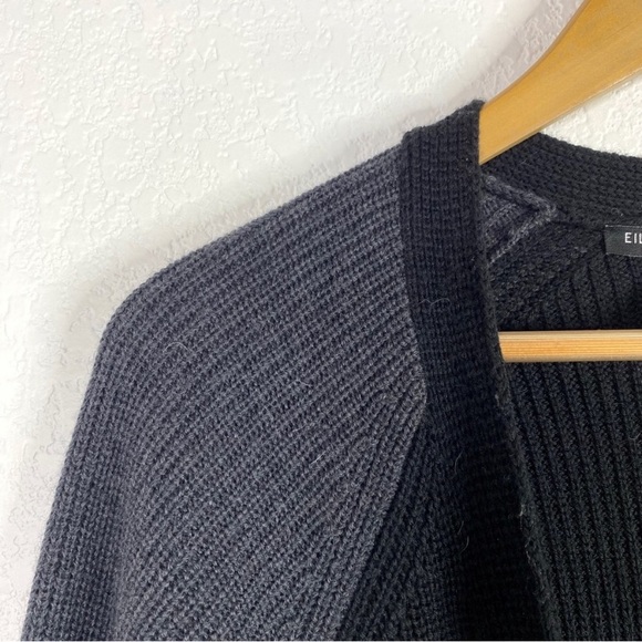 Eileen Fisher Black & Gray Knit Open Front Cardigan Sweater - Picture 3 of 7